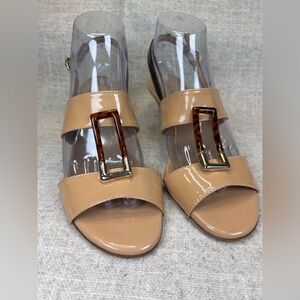 Sesto Meucci nude patent leather sling back heels sz 8.5N tortoise shell details